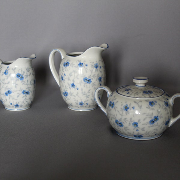 porcelain creamer, milk jug, sugar bowl by Bavaria Arzberg Schumann Vergissmeinnicht, 1950s- 1960s