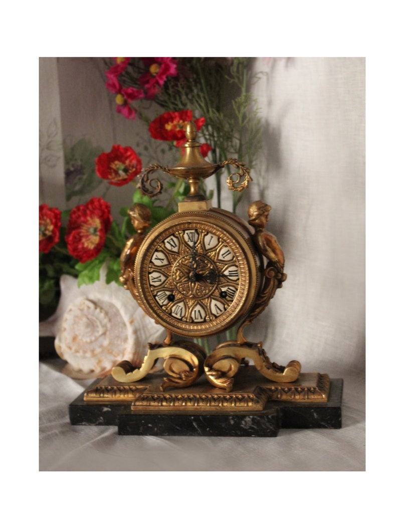 Antique Germany mantel clock. Gilt bronze on marble base. image 0