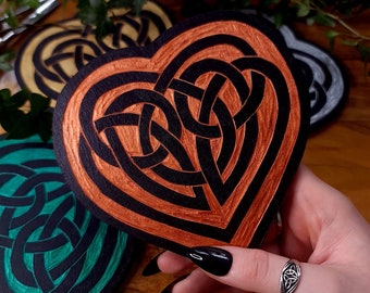 Copper Celtic heart - metallic hand carved woodcut 15 x 15cm