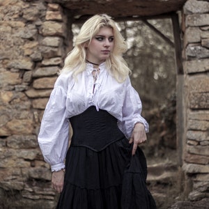 Schwarzes Taillengürtel-Korsett im viktorianischen Gothic-Stil mit Blumenmuster Bild 5