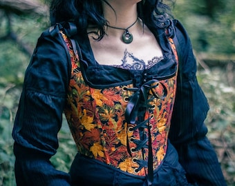 Handmade Autumn Underbust Corset – Fall Leaves Bustier | Witchy, Romantic Gothic & Cottagecore Fashion