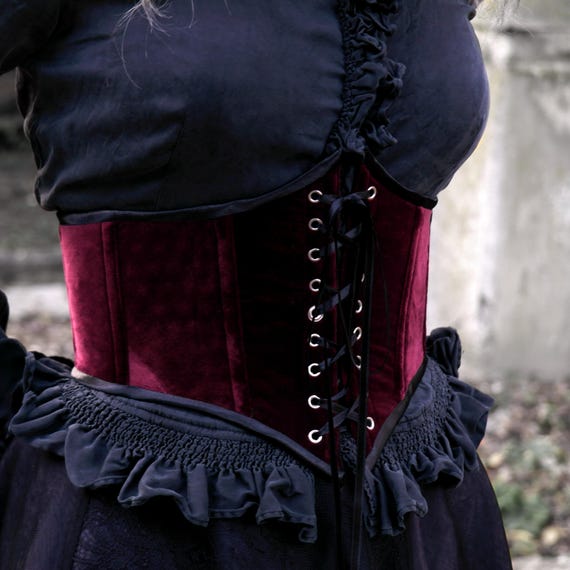 Corset ceinture Serre-taille velours bordeau Victorian Goth Vampire