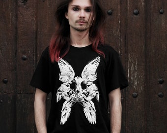 T-shirt Screen Print Gothic Grunge Alternative Biblical Angel Winged Cat Skull