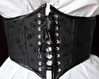 Corset belt Waist cincher satin floral embroidery Victorian Goth Vampire