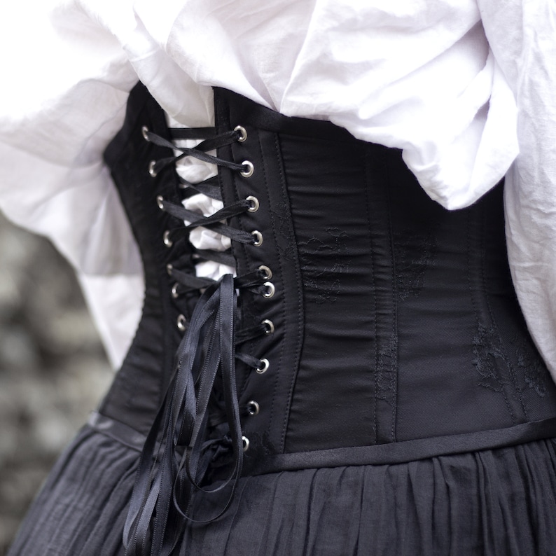 Corset ceinture serre-taille noir gothique victorien fleuri image 3