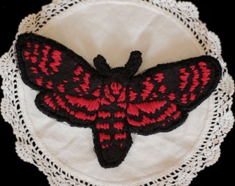 Hand embroidered iron-on patches Acherontia Moth