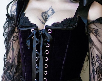 Purple Velvet Gothic Corset - Medieval Fantasy Corset, Renaissance Bustier, Evening Wear or Cosplay