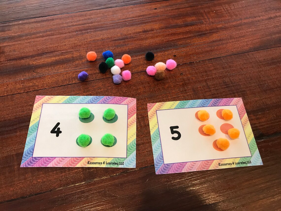 Pom Pom Counting Cards Etsy