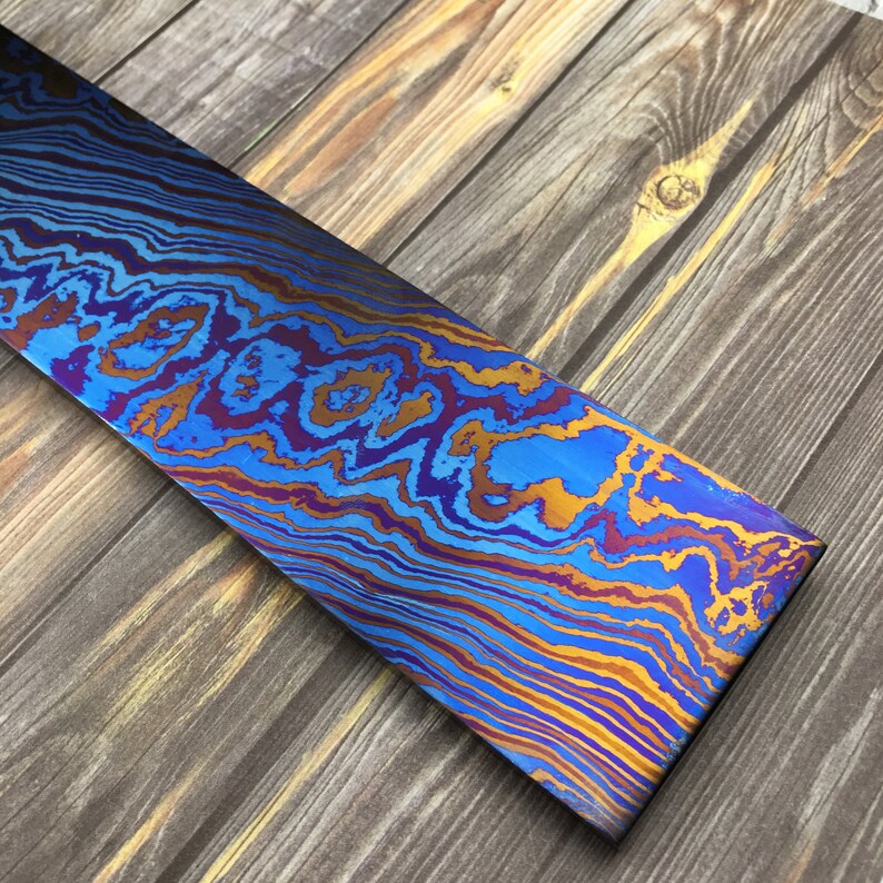 Titanium Damascus Billet Custom Blank Damascus Knives Etsy