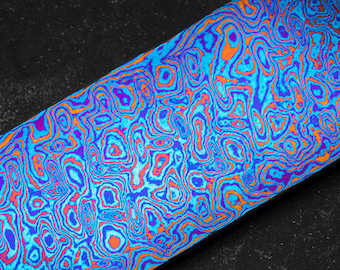 Titanium Damascus billet 14.17" x 2.36" x .2" (360mm x 60m x 5mm) Damascus Mokuti flat billet - Exotic knives - Art material - Custom knives