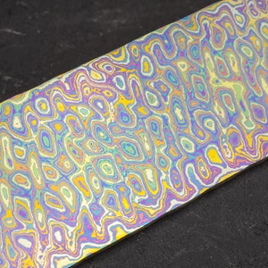 Titanium Damascus billet (5 grades of Ti) 15&quot; x 2&quot; x 0.2&quot; - Mokuti blank - Ti damascus Billet- Exotic knives - Damascus knives - knife maker