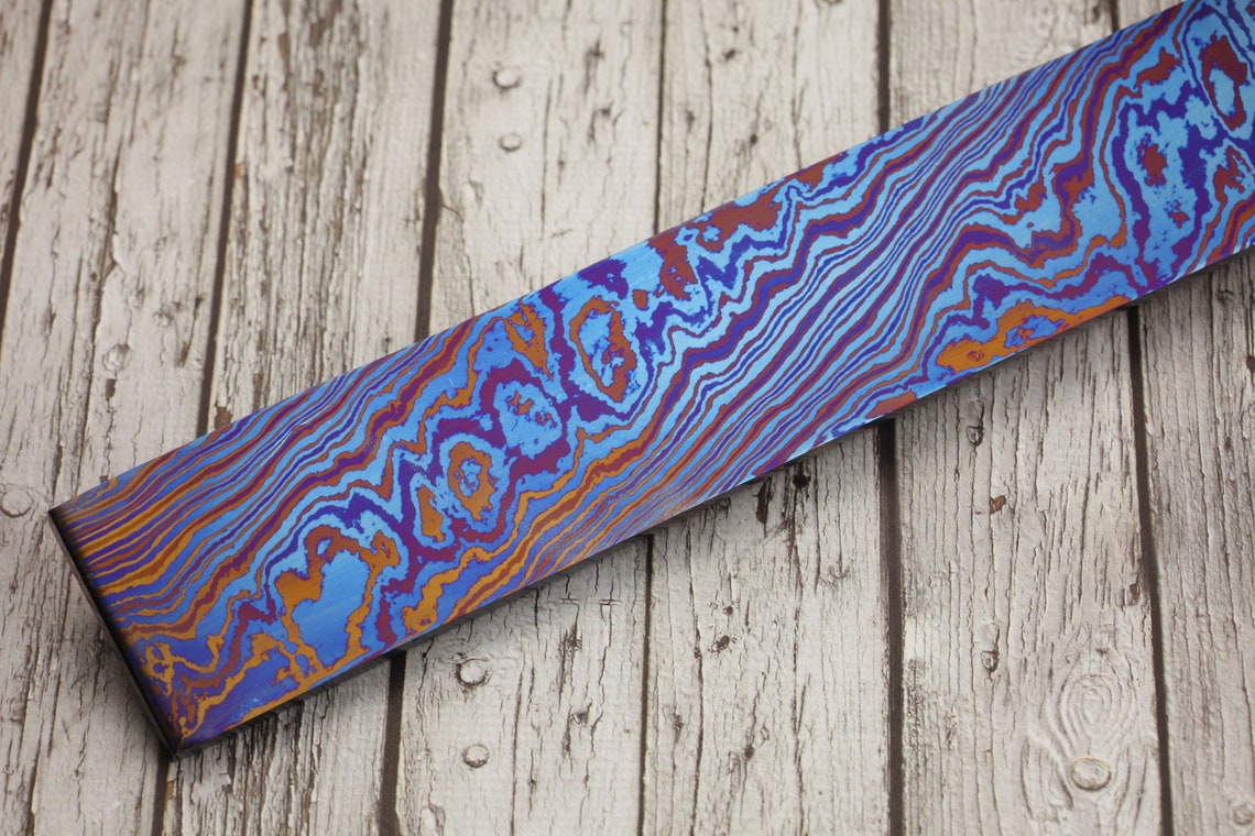 Titanium Damascus Billet Custom Blank Damascus Knives Etsy