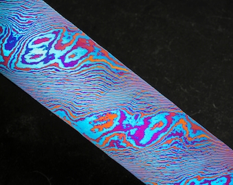 Titanium Damascus billet 20" x 2" x 0.2" - Damascus Knives - Damascus bar - Damascus blank - Mokuti flat bar - Exotic metals - Art billet