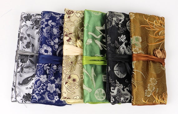 10 pcs Oriental Silk Wrap Organizer Jewelry Roll Travel Makeup Bag Case Pouch 10 pcs Oriental Silk Wrap Organizer Jewelry Roll Travel Makeup Bag Case Pouch