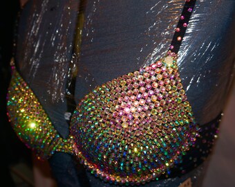 Customized Diamante crystal bling push-up bra. 34B. Great for costumes/drag/stage/festival or club wear.