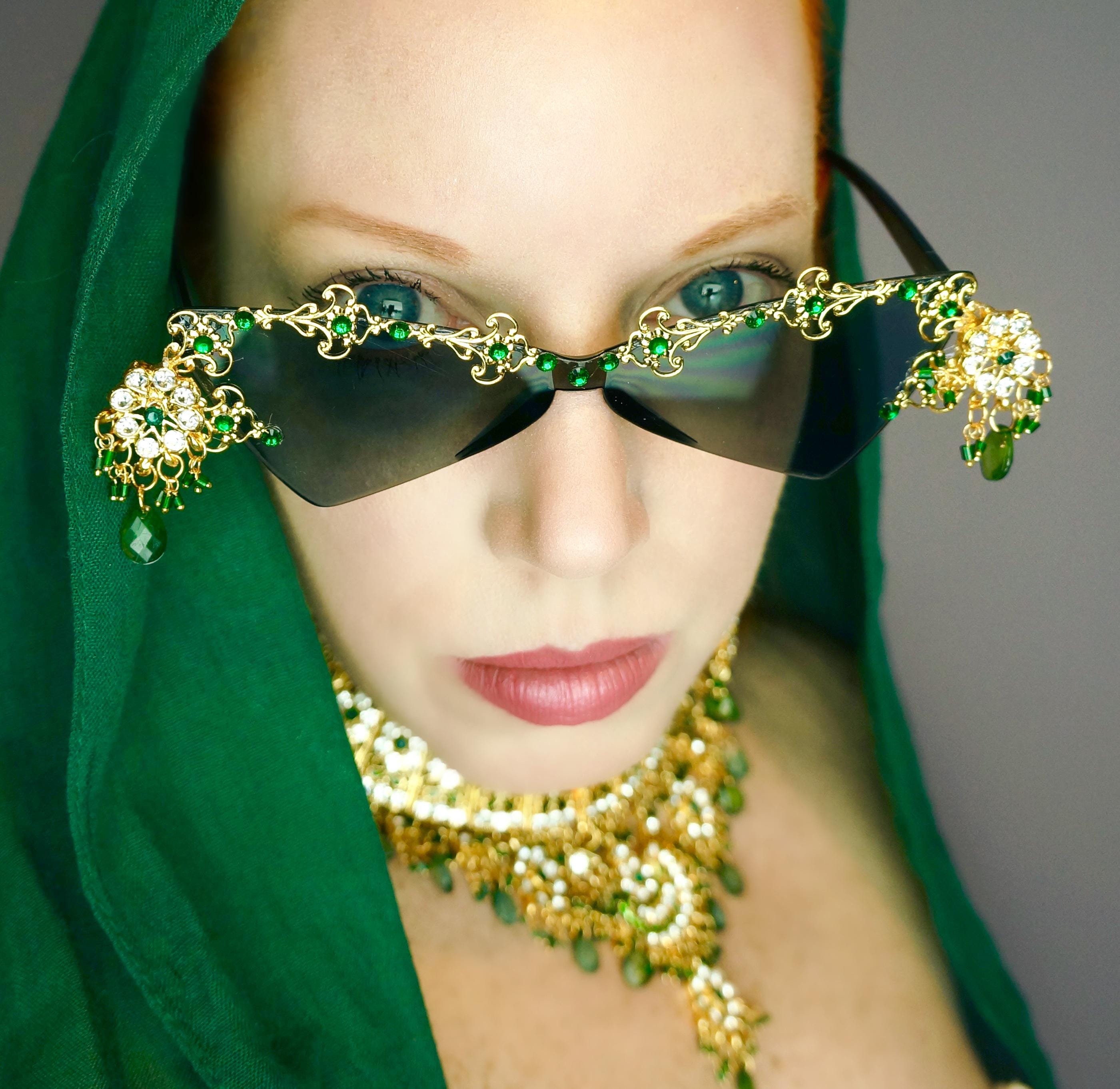 Oversized Chunky Rhinestone Trim Neon Green Shield Sunglasses Oversize RETRO SPORTY WRAP Shield Cycling SUN GLASSES Large  main image 4