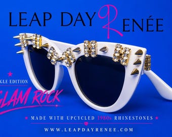 Single Edition Cat Eye Glam Rock Shades with Spikes and Upcycled 1980s Rhinestones
