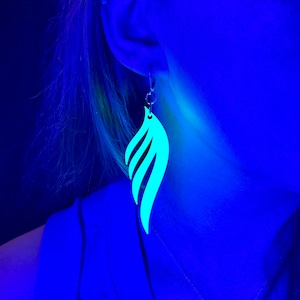 Neon Green Fluorescent Wing earrings Blacklight activated glow