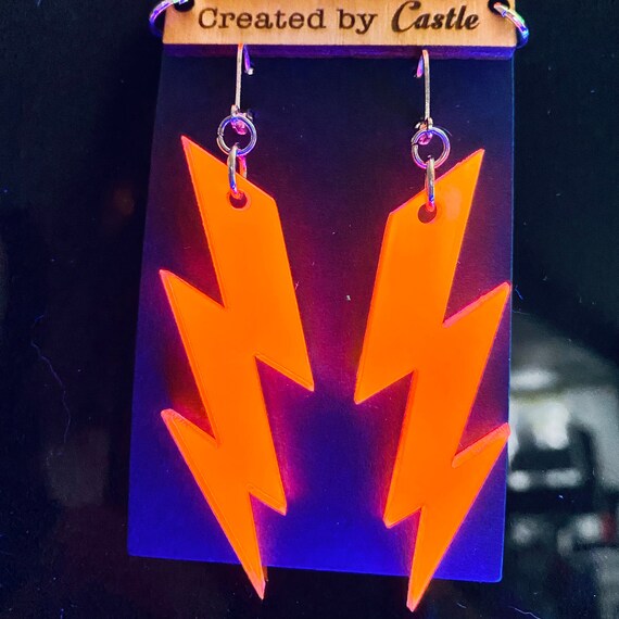 80s Rave Earrings Orange Lightning Bolts 80s Rave Earrings Orange Lightning Bolts