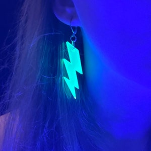 Neon Green Fluorescent Lightning Bolt Earrings Rave Chic Festival Jewelry