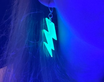 Neon Green Fluorescent Lightning Bolt Earrings Rave Chic Festival Jewelry