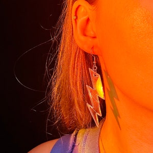 Iridescent rainbow acrylic lightning bolt earrings
