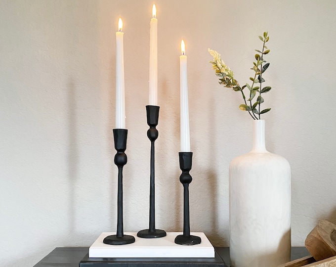 Black Iron Candlesticks, Black Metal Candle Holders, Tall Black Iron