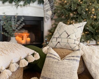 20x20 Cream Textured Throw Pillow – Modern Boho Cotton Cushion for