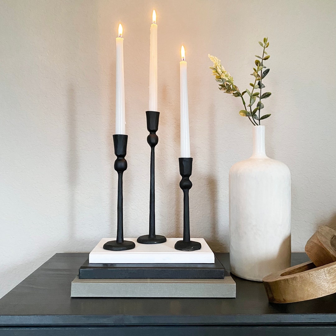 Black Iron Candlesticks, Black Metal Candle Holders, Tall Black Iron