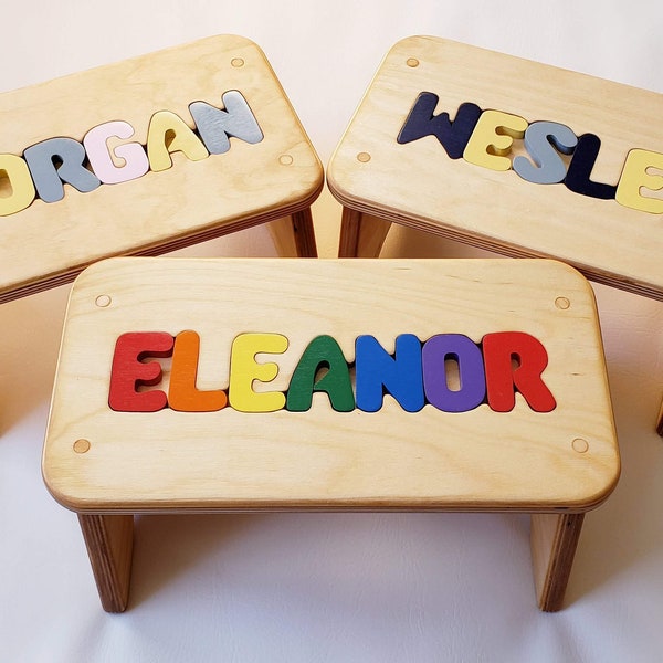 Children's Puzzle Bench up to 8 letters - FREE US SHIPPING - Customized Personalized Kids Name Step Stool