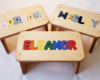 Children's Puzzle Bench up to 8 letters - FREE US SHIPPING - Customized Personalized Kids Name Step Stool