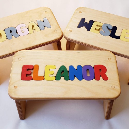 Name Puzzle Step Stool Bench Birthday Gift Wood Etsy Canada