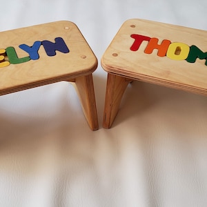 Children's Puzzle Bench up to 8 letters FREE US SHIPPING Customized Personalized Kids Name Step Stool Rainbow