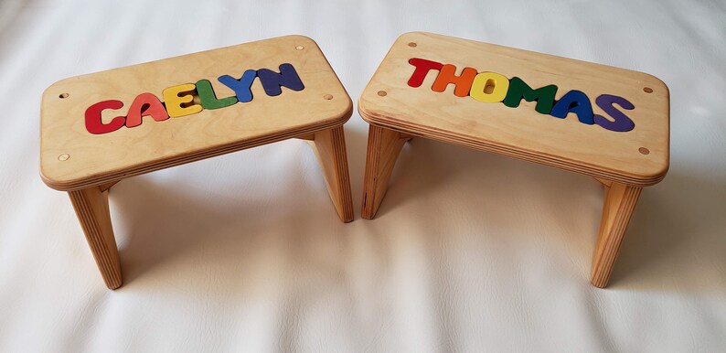 Children's Puzzle Bench up to 8 letters FREE US SHIPPING Customized Personalized Kids Name Step Stool Rainbow