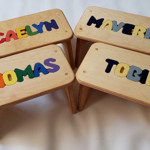 Children's Puzzle Bench up to 8 letters FREE US SHIPPING Customized Personalized Kids Name Step Stool image 3