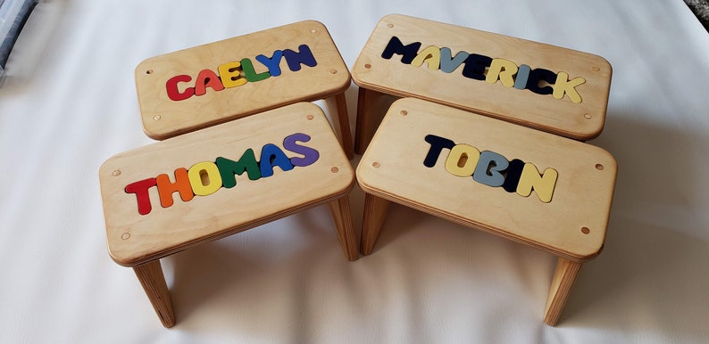 Children's Puzzle Bench up to 8 letters FREE US SHIPPING Customized Personalized Kids Name Step Stool image 3