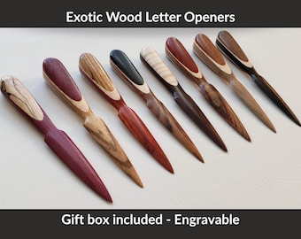 Handmade Wooden Letter Opener – Exotic Hardwood Desk Tool – Ambidextrous – Personalized Engraved Gift for Him, Her, Office or Coworker
