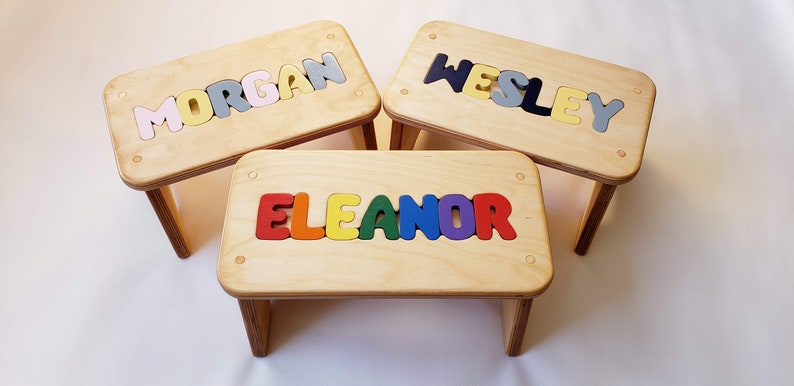 Children's Puzzle Bench up to 8 letters FREE US SHIPPING Customized Personalized Kids Name Step Stool image 1