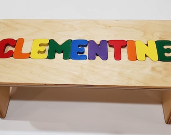 Children's Puzzle Bench up to 10 letters - FREE US SHIPPING - Customized Personalized Kids Name Step Stool