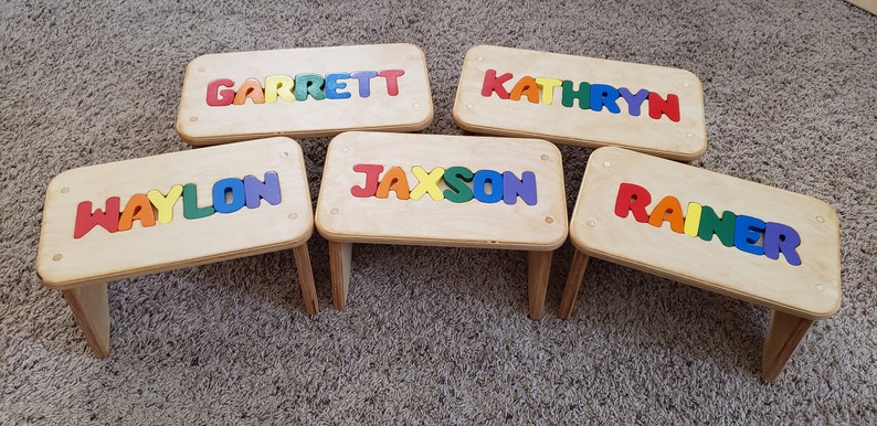 Children's Puzzle Bench up to 8 letters FREE US SHIPPING Customized Personalized Kids Name Step Stool image 9
