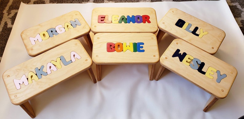 Children's Puzzle Bench up to 8 letters FREE US SHIPPING Customized Personalized Kids Name Step Stool image 2