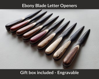 Handmade Ebony Blade Letter Opener – Exotic Hardwood Handle – Personalized Engraved Desk Accessory – Luxury Office Gift for Him or Her