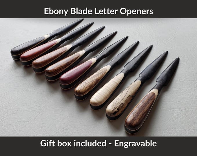 Featured listing image: Handmade Ebony Blade Letter Opener – Exotic Hardwood Handle – Personalized Engraved Desk Accessory – Luxury Office Gift for Him or Her