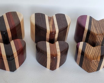 Heart Shape Wood Boxes Handmade from sustainably sourced exotic and domestic wood