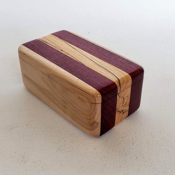 Wood Box Handmade - Purpleheart, Curly Maple, Spalted Maple, and Walnut