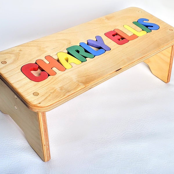 Children's Puzzle Bench up to 12 letters - FREE US SHIPPING - Customized Personalized Kids Name Step Stool