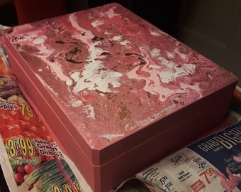 Acrylic pour painted wooden keepsakes box