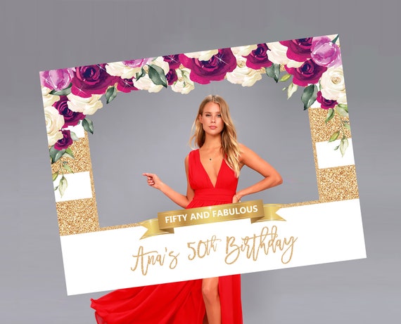 50th Birthday Photo Prop Party Decor Burgundy Gold And Blush Etsy