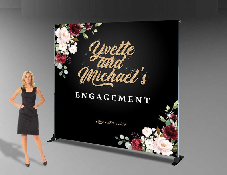Engagement Party Decoration Backdrop Black And Gold Party Etsy
