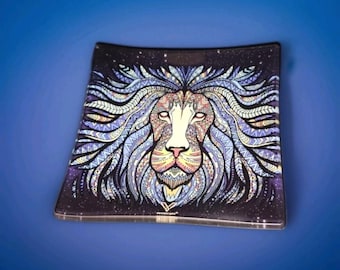 Shatter Resistant Glass Ashtray: V Syndicate, Square, Lion Design